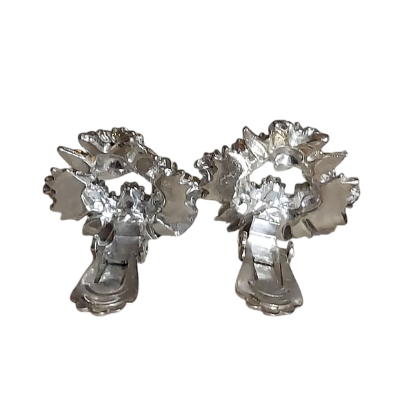 Vintage Elegant Silver Crystal Earrings Clip On - Picture 3 of 14